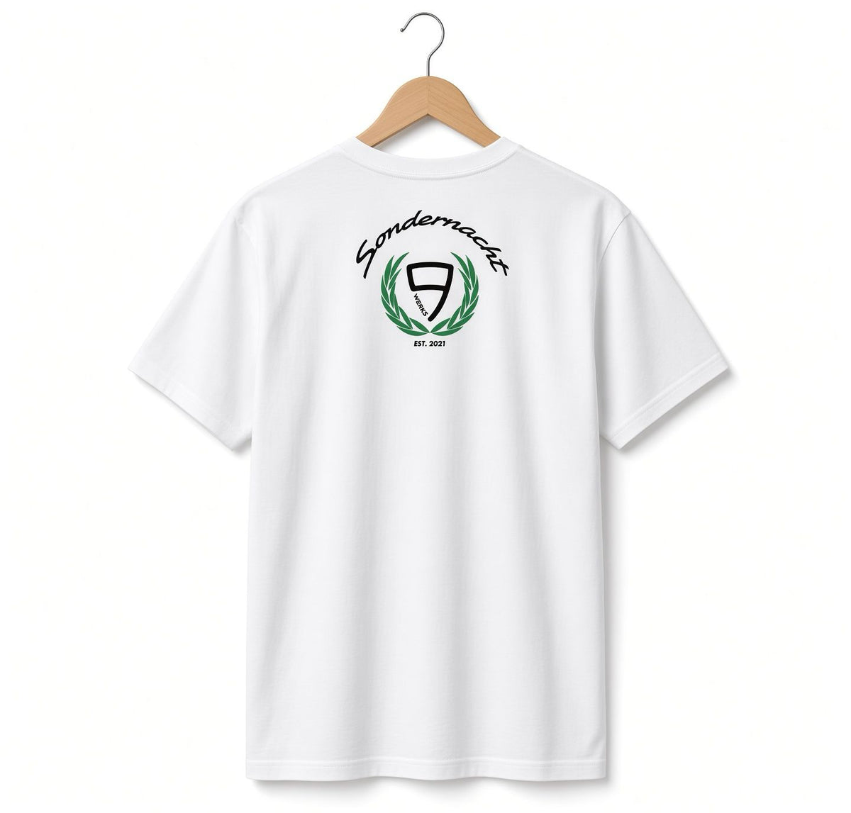 9WERKS Sondernacht event T-Shirt in white with black, red and green print