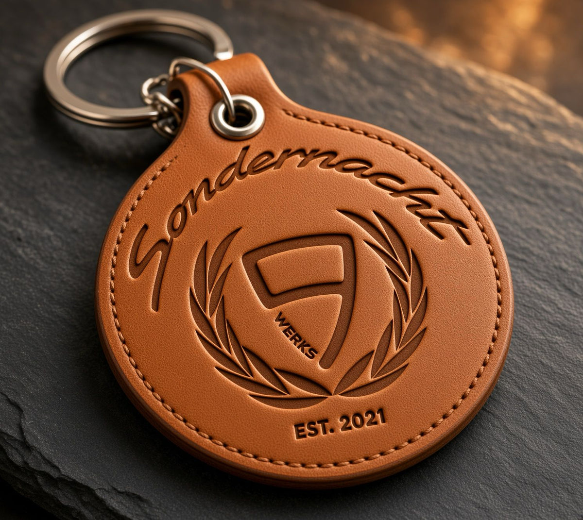 9WERKS Sondernacht Event Leather Keyring with silver hardware